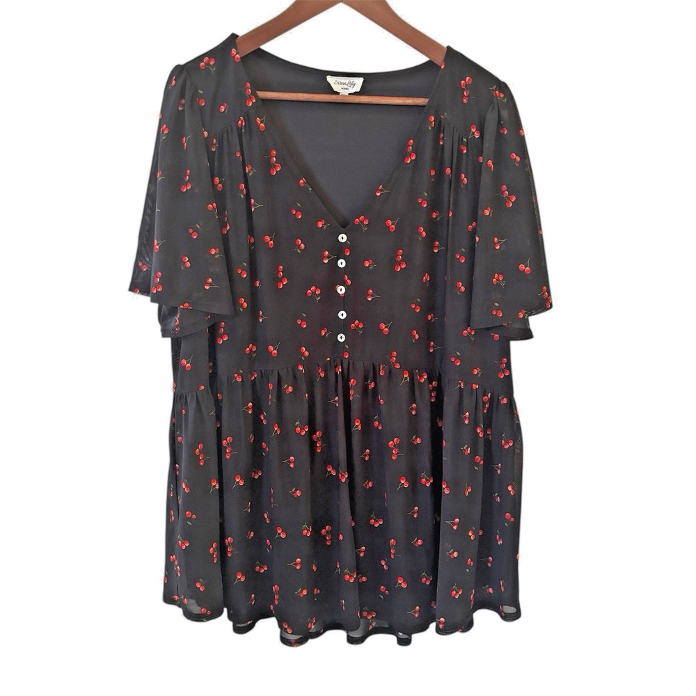 Black‎ Cherry Tiered Top Womens Size 3X Feminine Indie Cocktail Party Whimsy 90s